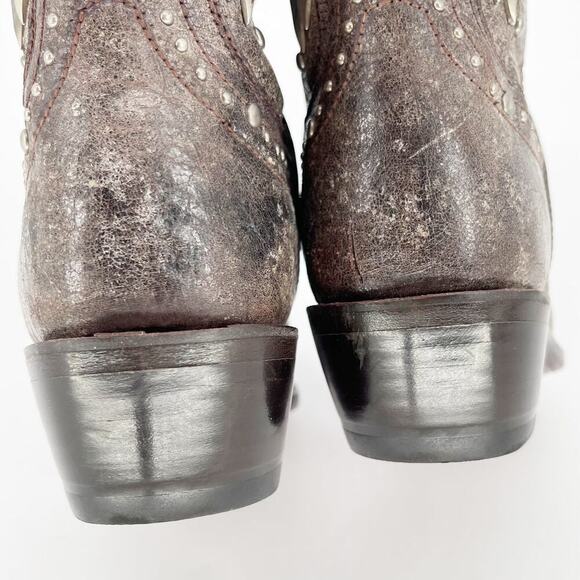 NWOB Lucchese Gray Brown Ornate Studded Snip Toe Western Cowgirl Boot size 6.5 - Picture 9 of 12